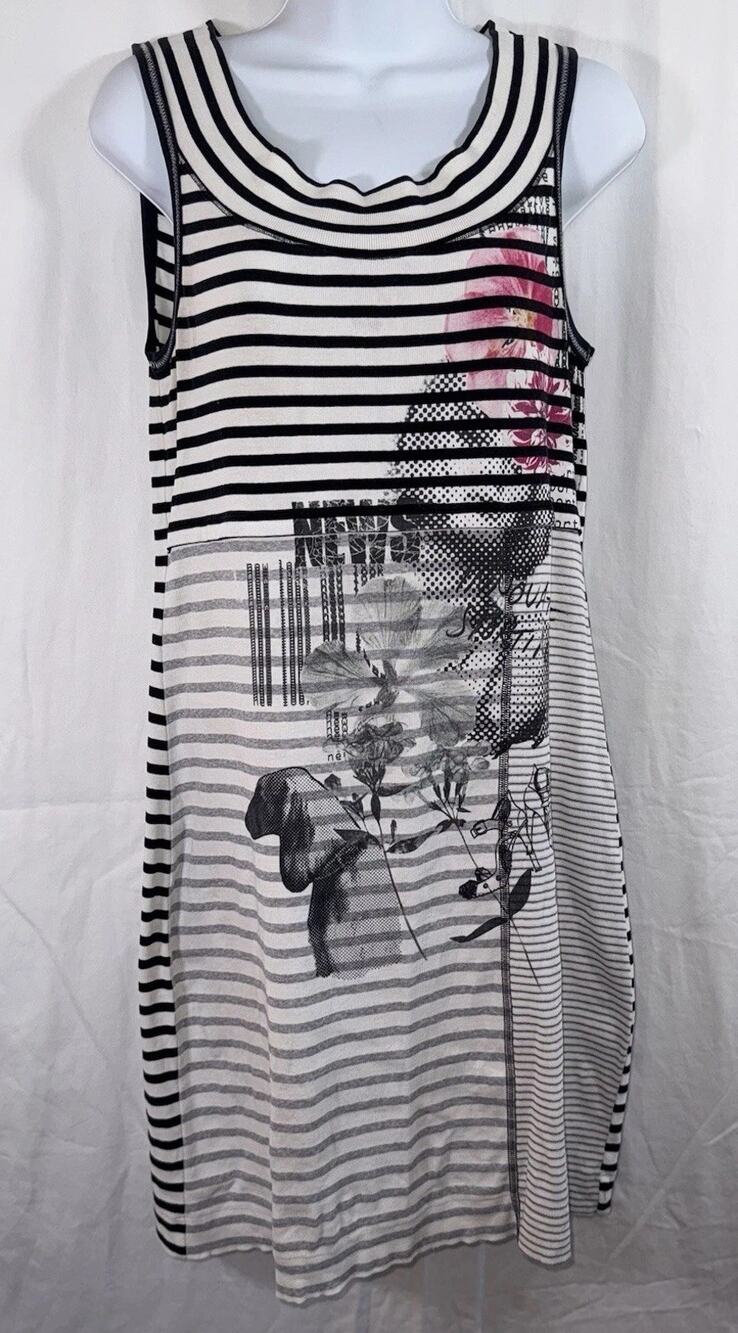 Marc Cain Sport Stretch Tank Dress Dachshund Lady Flower Novelty No Sz Tag FLAW